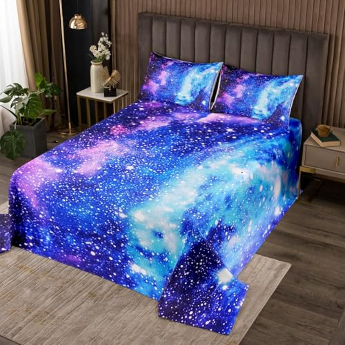 jejeloiu Galaxy Coverlet Set Twin Size Universe Cloud Galaxy Bedspread for Boys Girls Children Outer Space Quilted Coverlet Space Outer Sky Room Decor Breathable Soft All Season 2Pcs