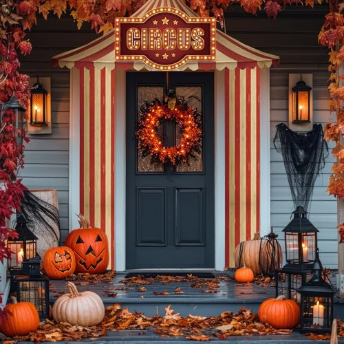 Patelai Halloween Carnival Circus Party Decorations Scary Circus Halloween Door Cover Decoration Carnival Theme Porch Banner Creepy Carnival Tent for Festival Wall Hanging Yard Sign(Circus)