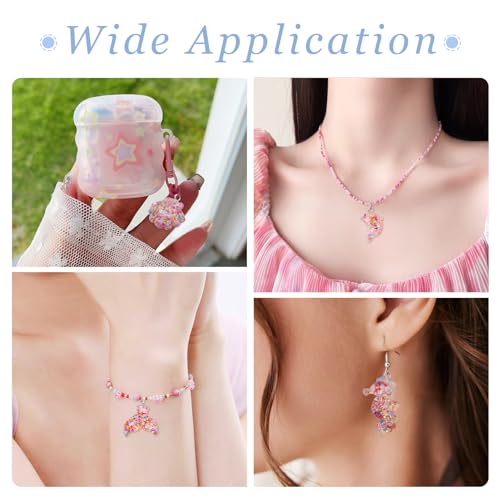 Crafans 24Pcs Marine Organism Charm Transparent Fish Tail Sea Horse Starfish Resin Dangle Charms Pink Inner Mermaid Shell Summer Charms for DIY Necklace Jewelry Making - Image 3