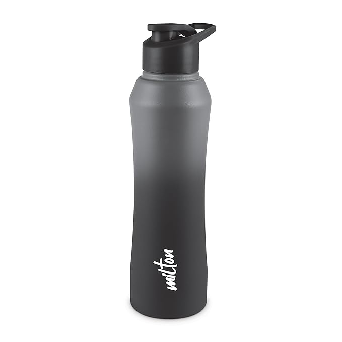 MILTON Comet 1000 ISI Certified Stainless Steel Water Bottle I Leak Proof I Rust proof I Single Walled I Ideal for Office, School, Home, Gym, 1000 ml,Black & Grey