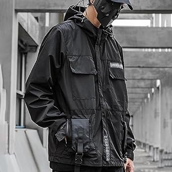 XYXIONGMAO Streetwear Hooded Black Jacket Techwear Windbreaker