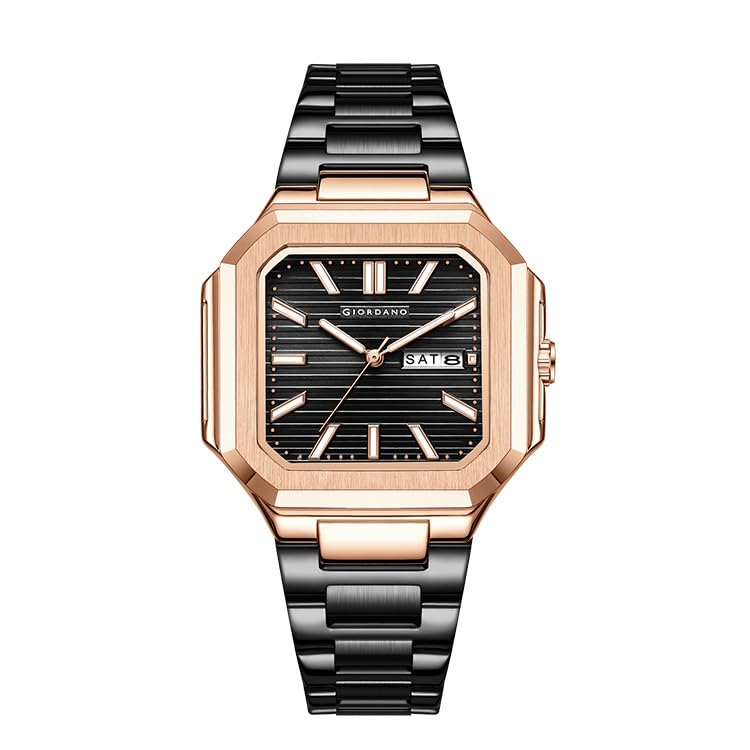 Giordano Square Formal Watch for Men – Textured Dial,Day & Date Display and Stylish Stainless Steel Strap