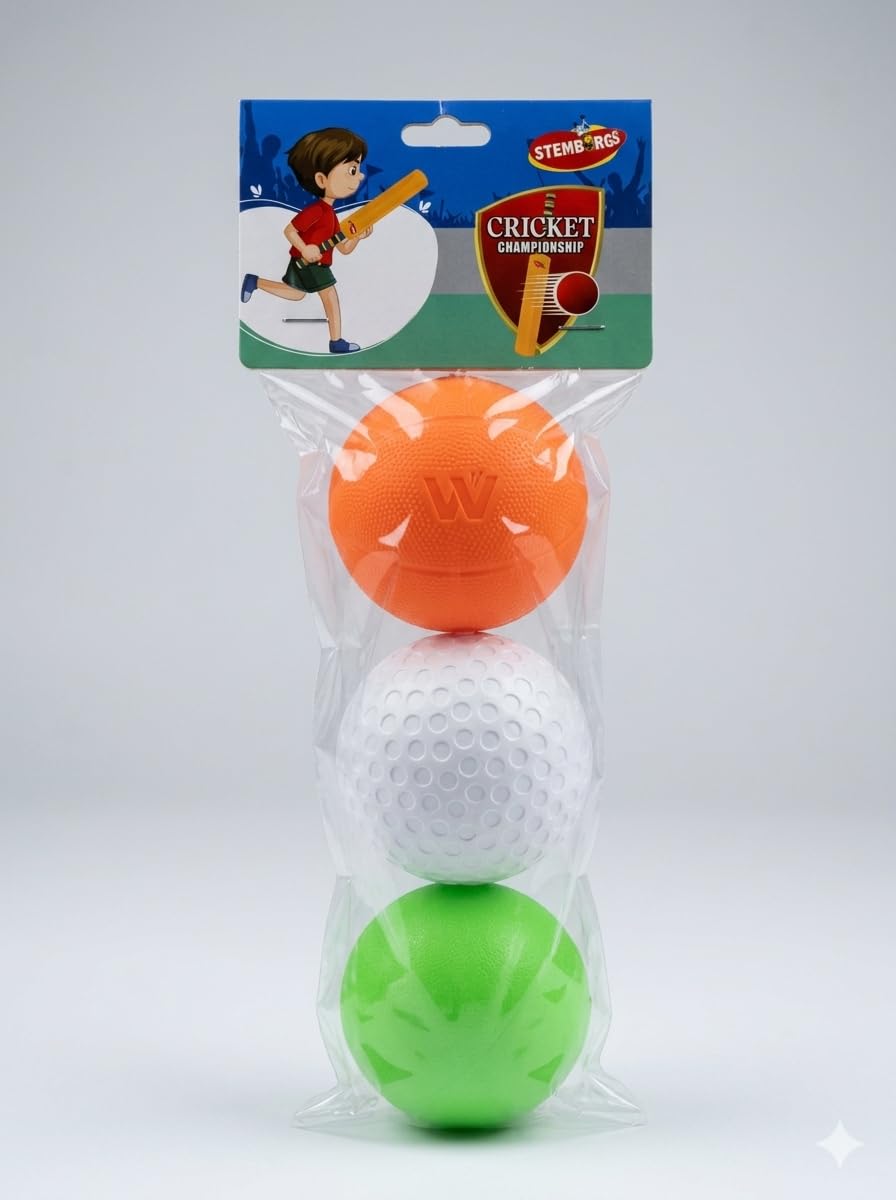 Stemborgs Cricket Championship Plastic Balls, Pack of 3 | Orange, White & Green, Kids Cricket Set, Textured Surface, Lightweight Design, Outdoor Play-picture-28