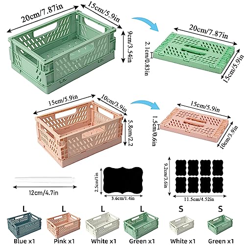 Aiuuee 6 Stücke Klappbox Stabil, 4 Stk Große Aufbewahrungskorb Faltbar (20,6x15x8,5CM) & 2 Stk Mini Klappkiste Plastik, Stapelbar Klappkorb Kunststoff Aufbewahrungskiste für Regal Büro Schlafzimmer