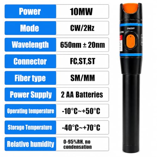 Image of Techtest 10MW Pen Fibre Visual Fault Locator Fiber Optic Cable Tester Meter Telecom FTTH