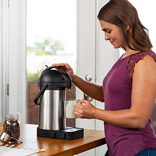 Cresimo 74 Ounce (2.2 Liter) Airpot Thermal Coffee Carafe/Lever Action/Stainless Steel Insulated Thermos / 12 Hour Heat Retention / 24 Hour Cold Retention (Airpot with Drip Tray)