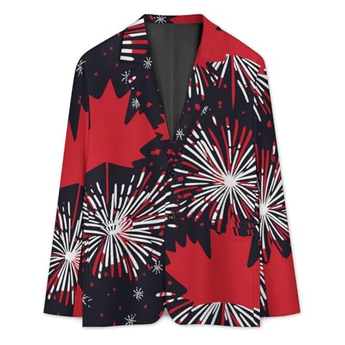 Fireworks Canada Flag Men's Slim Suit Long-Sleeve Prom Tuxedo Classic Two Button Business Jacket3