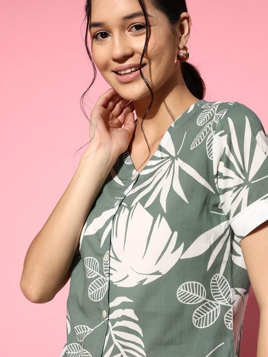 Image of Women Pajama Set Printed Cord-Set Night Suit Set of Shirt & Shorts Set Women Night Wear Set