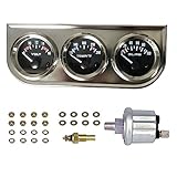 Chrome 3 in1 Triple Auto Gauge Meter Kit 52mm (8-16V Volt Meter +100-250℉ Water Temperature Gauge+ 0-100 psi Oil Pressure Meter) with Black Console for 12V Cars