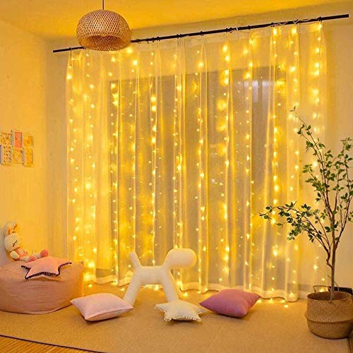 DIGDAN - Guirnalda de luces LED para cortina, 3 m x 3 m, con 8 modos de control remoto, impermeable, luces LED de hadas para Navidad, boda, fiesta, jardín, decoración de dormitorio (blanco cálido)