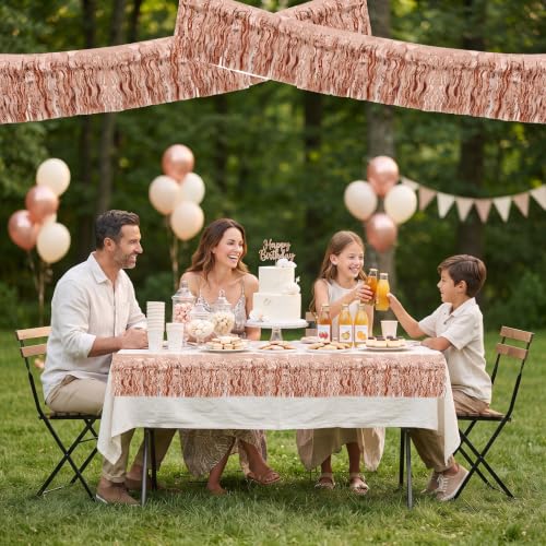 Image of BEISHIDA 3 Pack Rose Gold Wavy Foil Fringe Garland 30ft Tinsel Wall Decor