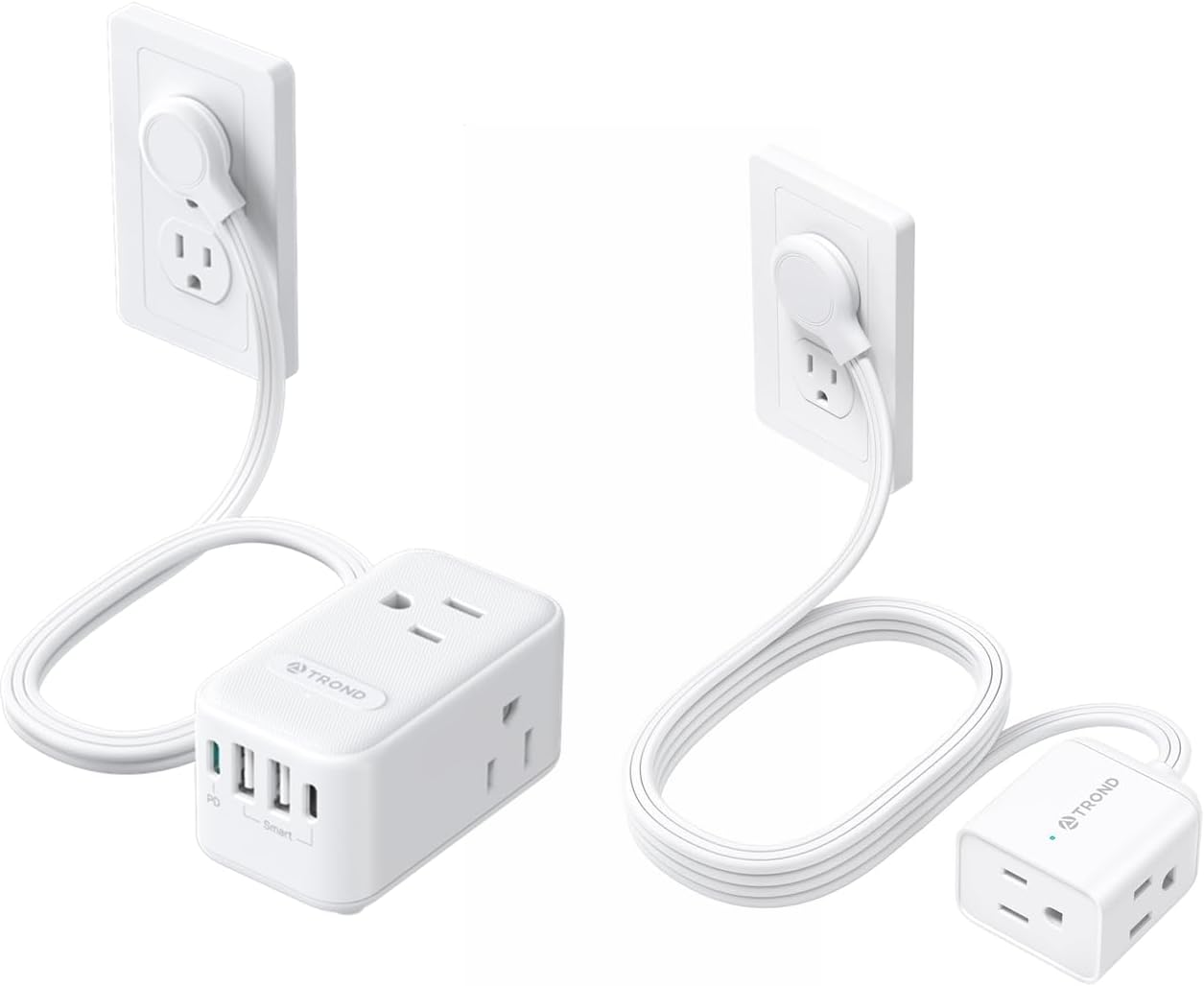 TROND Flat Extension Cord 6 Feet and TROND 20W USB C Travel Power Strip
