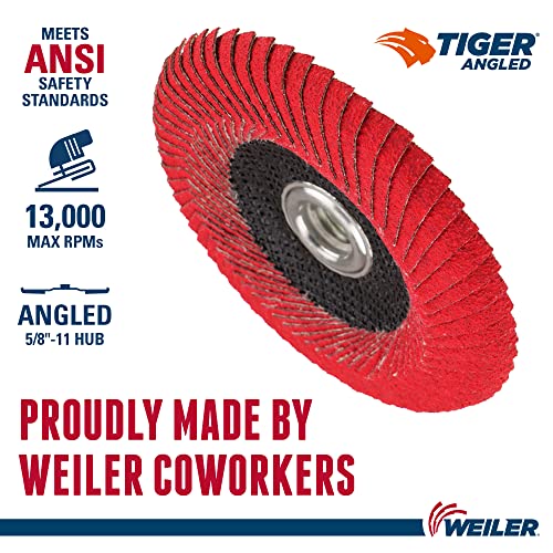 Image of Weiler 51316 4-1 /2 inch Tiger Angled Flap Disc, Cloth Backing, Ceramic Alumina 60C Grit, 4-1 /2 inch Diameter (Pack of 10)