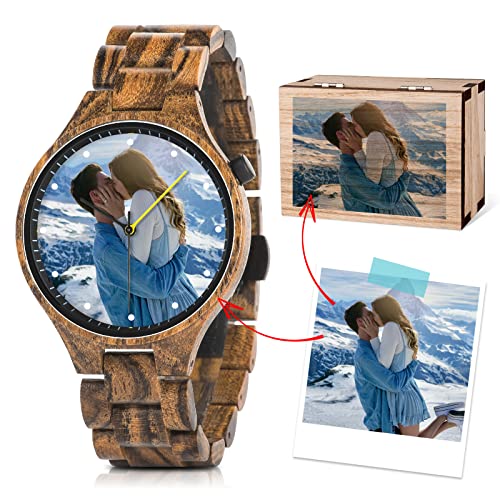 Product Image of the 2win Personalized Custom Watch Printing Photo for Men Unique Wood Wristwatch Anniversary Watch for Him & Families