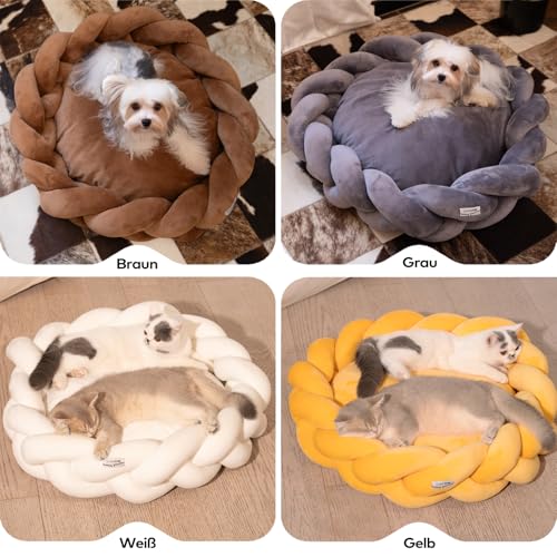 CheerPals Großes Katzenbett 60cm, Waschbar Geflochtenes Kuschelhöhle, Hundebett mit Hochelastischer Schlafkissen für Alle Katze und Kleine Hunde