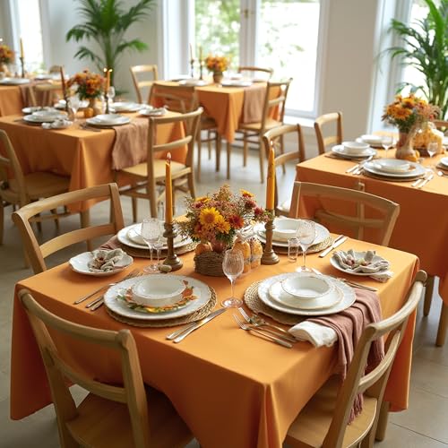 Image of sancua Square Tablecloths Fall Table Cloth Light Brown, 54x54 Inch 2 Pack | For Square or Round Tables, Washable Polyester Cover for Thanksgiving Dinner, Holiday Party, Display Tables, Bronze