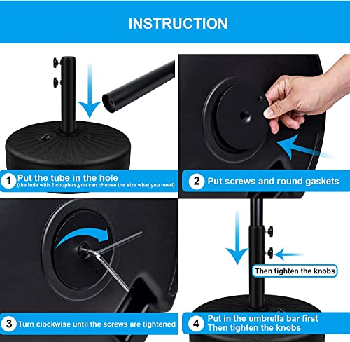 Simple Deluxe 20" Round Heavy Duty Patio Umbrella Base Stand With Steel Umbrella Holder, Water Or Sand Fillable For Outdoor, Lawn, Garden, 50Lbs Weight Capacity, Black #TOP3