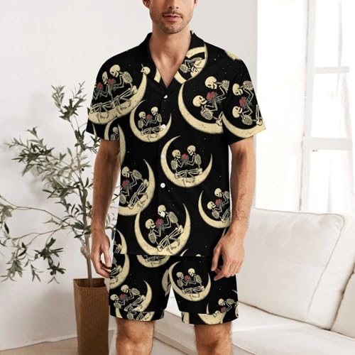 Skull Moon Rose Mens Pajamas Set Short Sleeve Sleepwear Summer Pjs Sets 2 Piece Loungewear Nightwear2