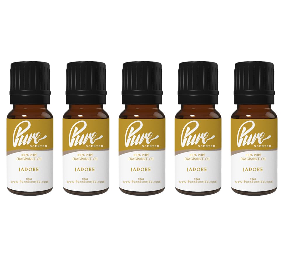 Pure Scented 50ml Fragrance Oils - 5 x 10ml Suitable for Candles, Soaps, Slime, Diffusers, Cosmetics, Wax Melts, Designer (5 x 10ml, Adored)