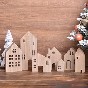 Wooden House Shaped Decor Christmas Rustic Wooden Cottage Tabletop Block Sign Jesus Farmhouse Minimal House Ornament MDF Board Tiered Tray Decoration for Home Shelf Desk Office Brown
