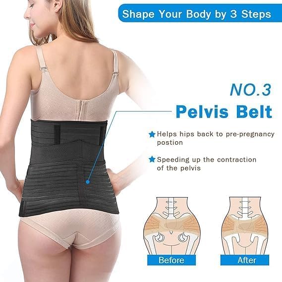 Image of DIYMAG postpartum belt after deliveryJoint Support Belt Cotton 3-In-1 Postpartum Belly Band Post Pregnancy Recovery Belly Belt Abdominal Support for Belt Wrap - After Birth Brace Delivery Waist & Pelvis Slimming Shapewear Tummy Reduction (Free Size) (Black)