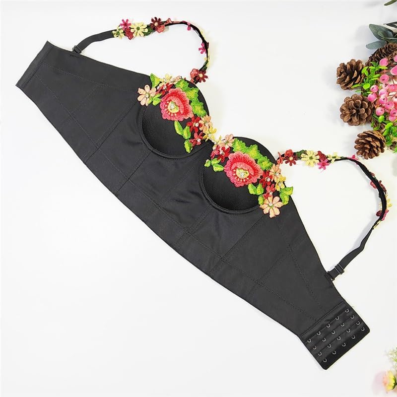 Girls' Sweet and Fresh Suspenders with Flower Embroidery and Fishbone Slim Hot Girl Lace Small Vest With Chest Wrap