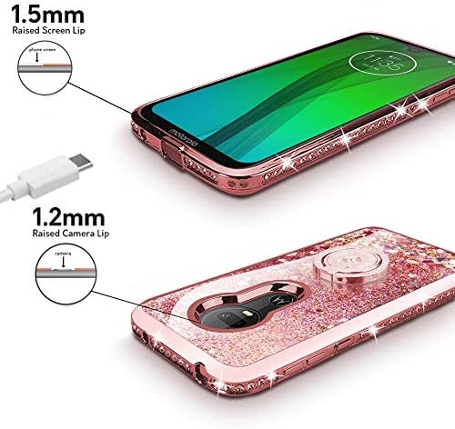 Silverback Moto G7 Case,Moto G7 Plus Case, Moving Liquid Holographic Sparkle Glitter Case with Kickstand, Bling Diamond Bumper Slim Protective Motorola Moto G7/G7 Plus Case for Girls Women-RD