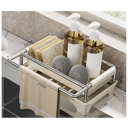 Image of Sponge Holder for Kitchen Sink Home Decor Space Saving with Quick Drain Tray Beige