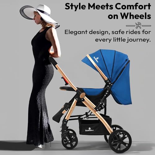 Image of StarAndDaisy Foldable Stroller for Baby 0-3 Years Infant & Toddler / Travel Pram for Baby with Suspension & Lockable Wheels, Multi-Level Recline & Adjustable Canopy & Footrest , Removable Tray , Safety Harness Belt -Pink