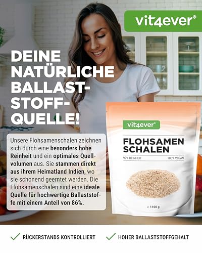 Flohsamenschalen 1,1 kg - 1100 g - Rückstandskontrolliert - 99% Reinheit - Herkunft: Indien - Low-Carb - Ballaststoffreich - Ohne Zusätze - Vegan - Laborgeprüft – Bild 3