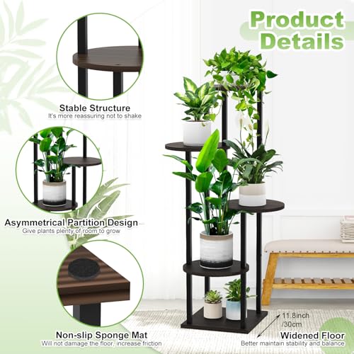 YOCOMEY 5 Tier Hölzern Blumenregal Metall Pflanzenregal, Mehrstöckig Blumenständer Pflanzenständer Blumenbank Blumentreppe Pflanzentreppe… – Ansicht 3