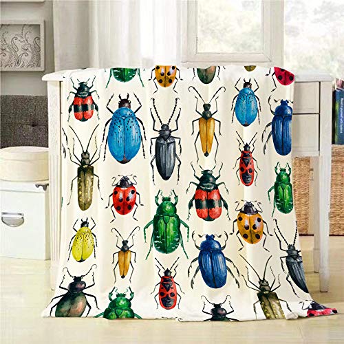 Mugod Colored Beetles Blanket Cute Insect Hexapod Bug Chafer Ladybug Wings Tropical Fuzzy Soft Cozy Warm Flannel Throw Blankets Decorative for Adults Kids Women Men Girls Boys 60x80 Inch