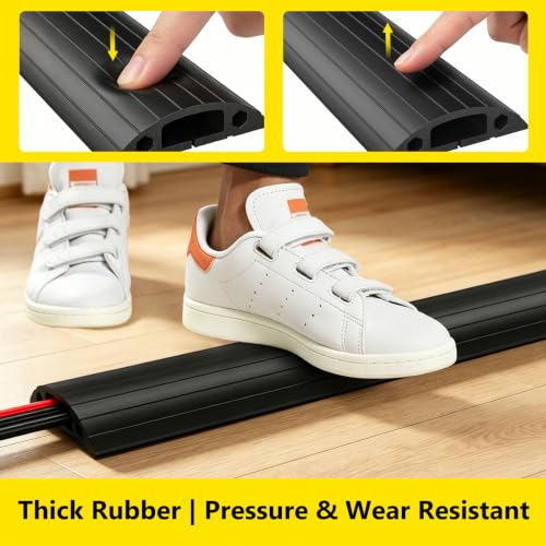 Image of Eapele Floor Cord Cover 10ft (2 Pack) Cord Covers for Wires on Floor, Linkable Heavy Duty Extension Cord Cover, Rubber Floor Cable Cover, Prevent Trip Hazard for Sidewalk Home Office Outdoor or Indoor