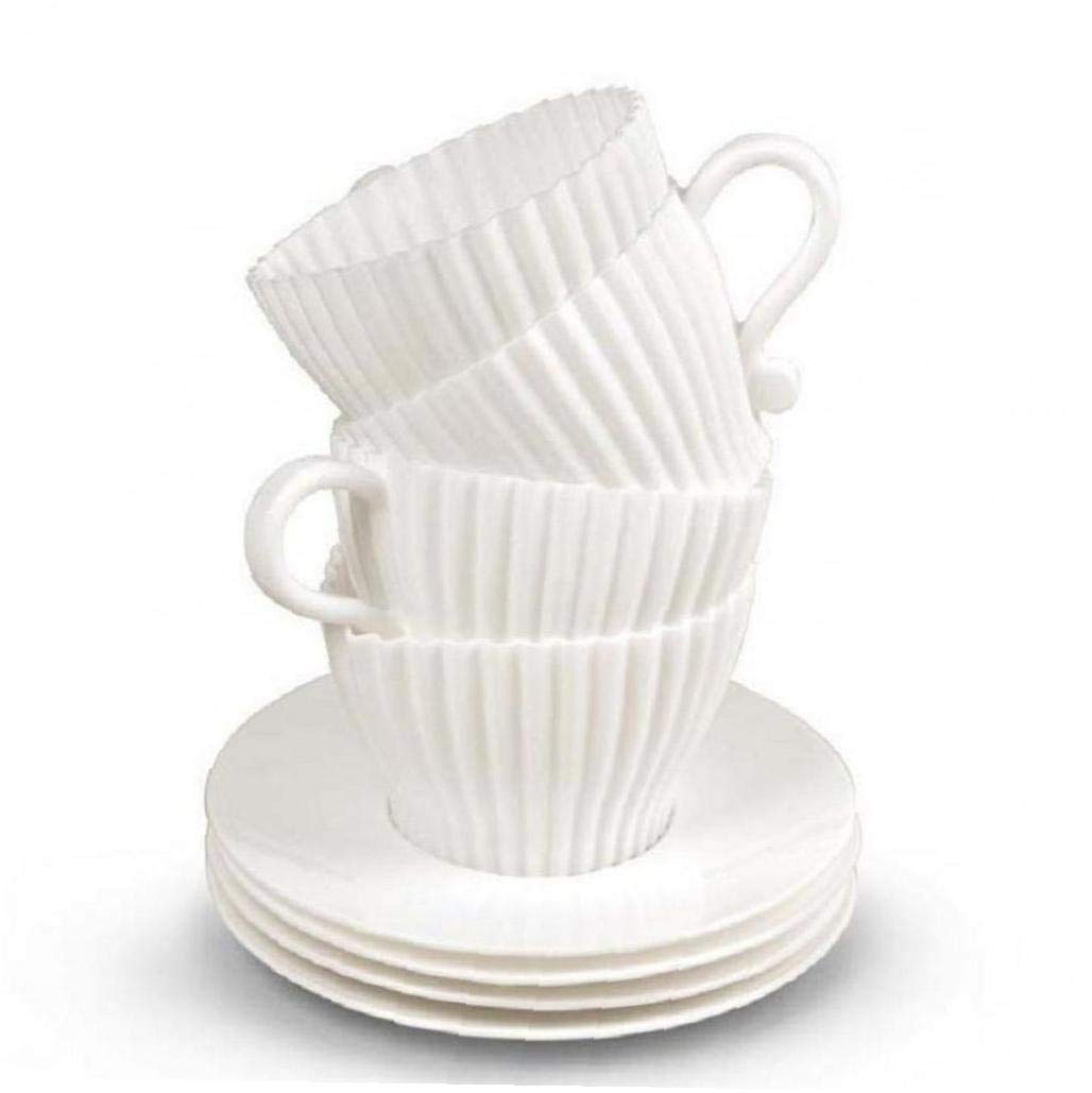 Byfri As Shown 4Pcs Silicone Cupcake Cups Muffin Baking Cake Tea Saucers Teacup Mold Mould + 4Pcs Saucers