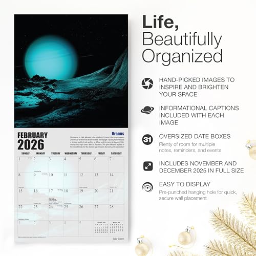 Image of RED EMBER Solar System 2026 Wall Calendar 12 Month | 12 inch x 24 inch Open | Thick & Sturdy Paper | Holiday Gift | Space Planets Calendar 2026