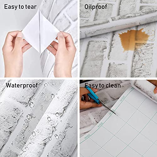 Papel pintado autoadhesivo para tapar azulejos viejos con diseño de ladrillo 3D en la cocina 7