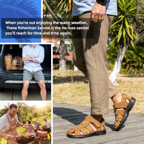 Image of KOIMED Men's Hiking Leather Sandals Closed Toe Water Shoes For Summer Athletic Outdoor Walking Sports Trail River Fishing Wide Adjustable Waterproof Arch Support