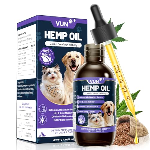 Hemp Oil for Dogs & Cats Anxiety & Stress Relief Drops with Omega 3-6-9 Hemp Oil Helps with Pain Stress Sleep Arthritis Seizures Support Pet Calming Trats Supplement for Small & Large Pets
