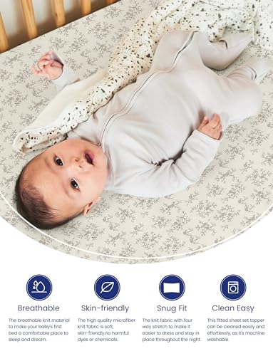 Image of TotAha Premium Soft Pack n Play Sheets, Super Stretchy Jersey Knit Mini Crib Sheets Fitted, Silky Comfort Pack and Play Mattress Sheets, 2 Pack (Vintage Rose & Brunch)