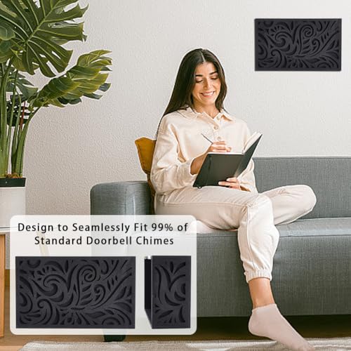 PRESSINART Modern Black Doorbell Cover Chime Cover Box Abstract Floral Pattern Wooden Rectangle Decorative Case Easy to Install Wall-Mounted Box for Indoor Outdoor Entryway Porch Hallway Decoration by PRESSINART - Image 7