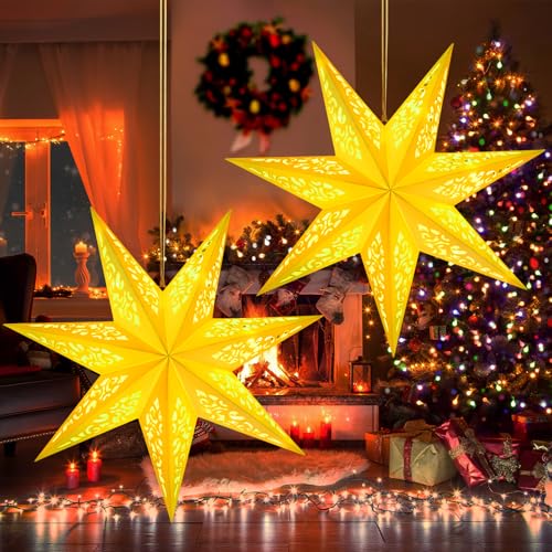 Papierstern zum Aufhängen, 3D Weihnachtsstern Beleuchtet LED...