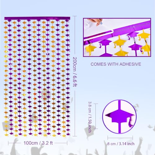 Image of Mega-L 2026 Graduation Party Decorations, 2 Pack Purple and Gold Streamer | 3.3x6.6 ft Foil Fringe Curtain, Graduation Photo Booth Prop Streamer Backdrop for High School College University Party