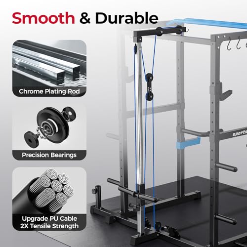 Image of SPORTSROYALS Power Rack, Multi-Functional Power Cage, Squat Rack with Pulley System & LAT Pull Down, Workout Cage with J Hooks for Home Gym