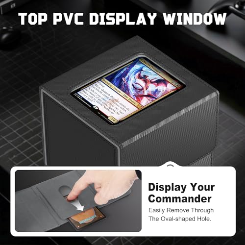Image of Kabinka MTG Deck Box with Window, Commander Deck Box for Trading Cards, Holds 110+ Double Sleeved Cards, Fits TCG CCG EDH (Black)
