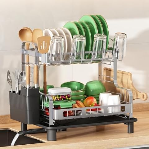 BOOSINY 2 Tier Dish Drying Rack Cover