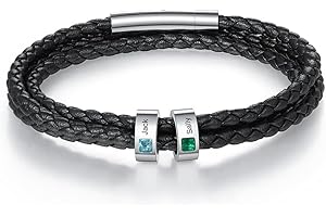 Personalized Fathers Day Mens Engraved Beads Bracelet