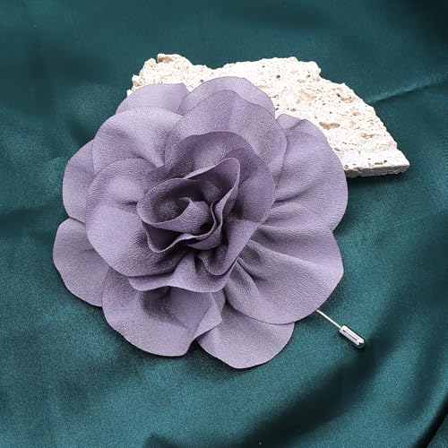 Image of Rrdaily Chunky Flower Brooches Pins for Women,Trendy Charming Chiffon Red Rose Corsage, Aesthetic Accessories for Wedding Ceremony (Purple), Large