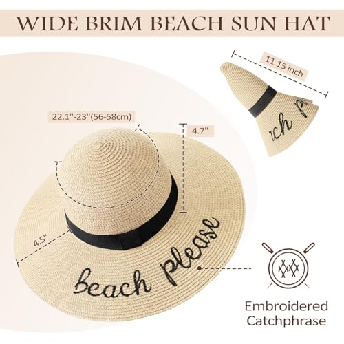 Image of Beach Sun Hats for Women, Straw Hat for Women, Womens Sun Hat UPF 50+ UV Protection, Summer Hats Packable Foldable