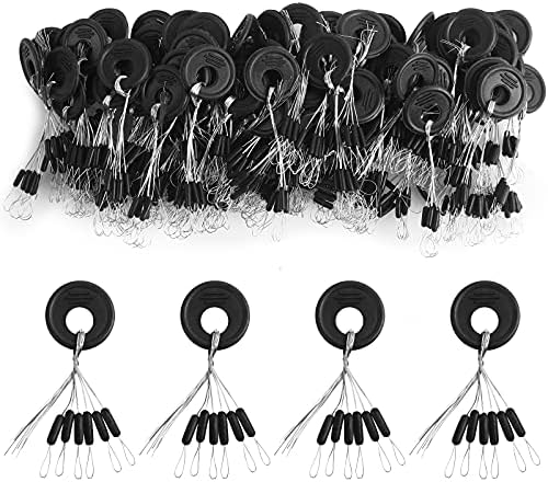 VIPMOON 600 Pieces Fishing Bobber Stopper,6 in 1 Rubber Bobbers for Fishing Line, Black Cylinder Shape (S)