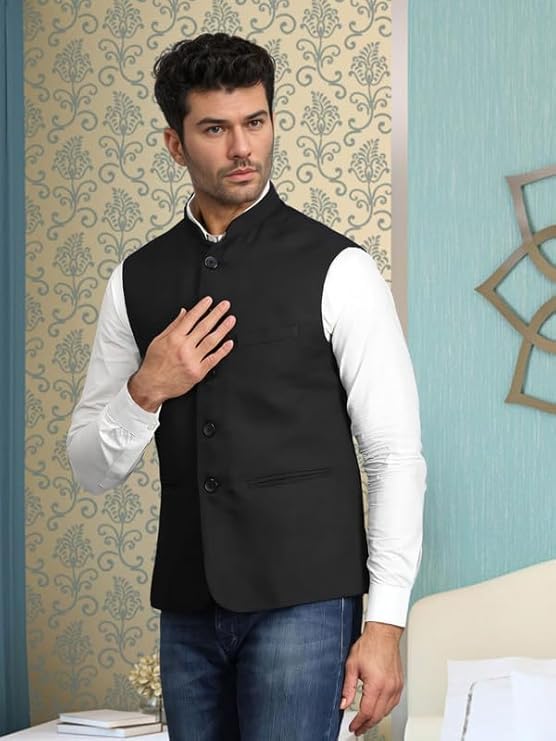 Image of Semi Formal Waistcoat for Men, Cotton Jacket for Diwali, Wedding, Ethnic, Office Party, Formal and Casual Look